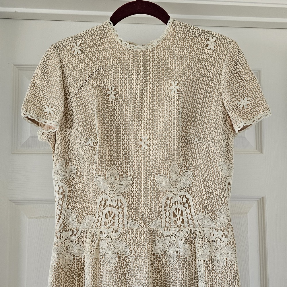 1960s 1970s Vintage Bridal Aldens Fashions Hippie Boho Maxi Dress Crochet Lace - Picture 2 of 9